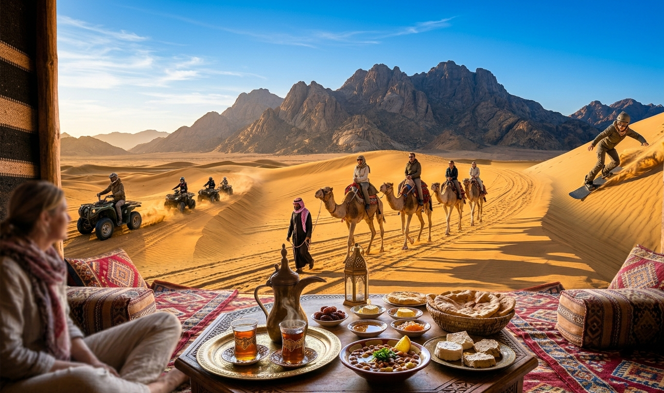 1🌅Safari divertente con Sandboarding a Sharm El Sheikh | Quad, Buggy, Cammello e Colazione Beduina