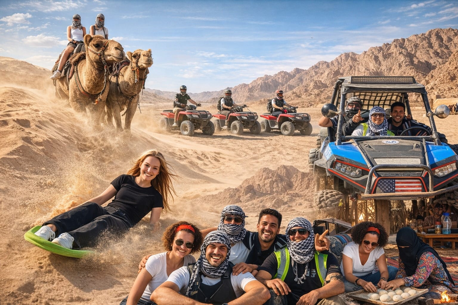 8🌅Safari divertente con Sandboarding a Sharm El Sheikh | Quad, Buggy, Cammello e Colazione Beduina